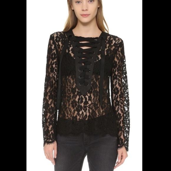 - ENDLESS ROSE BLACK LACE TIE UP FRONT SCALLOP EDGE TOP NWOT SIZE MEDIUM - Picture 2 of 9